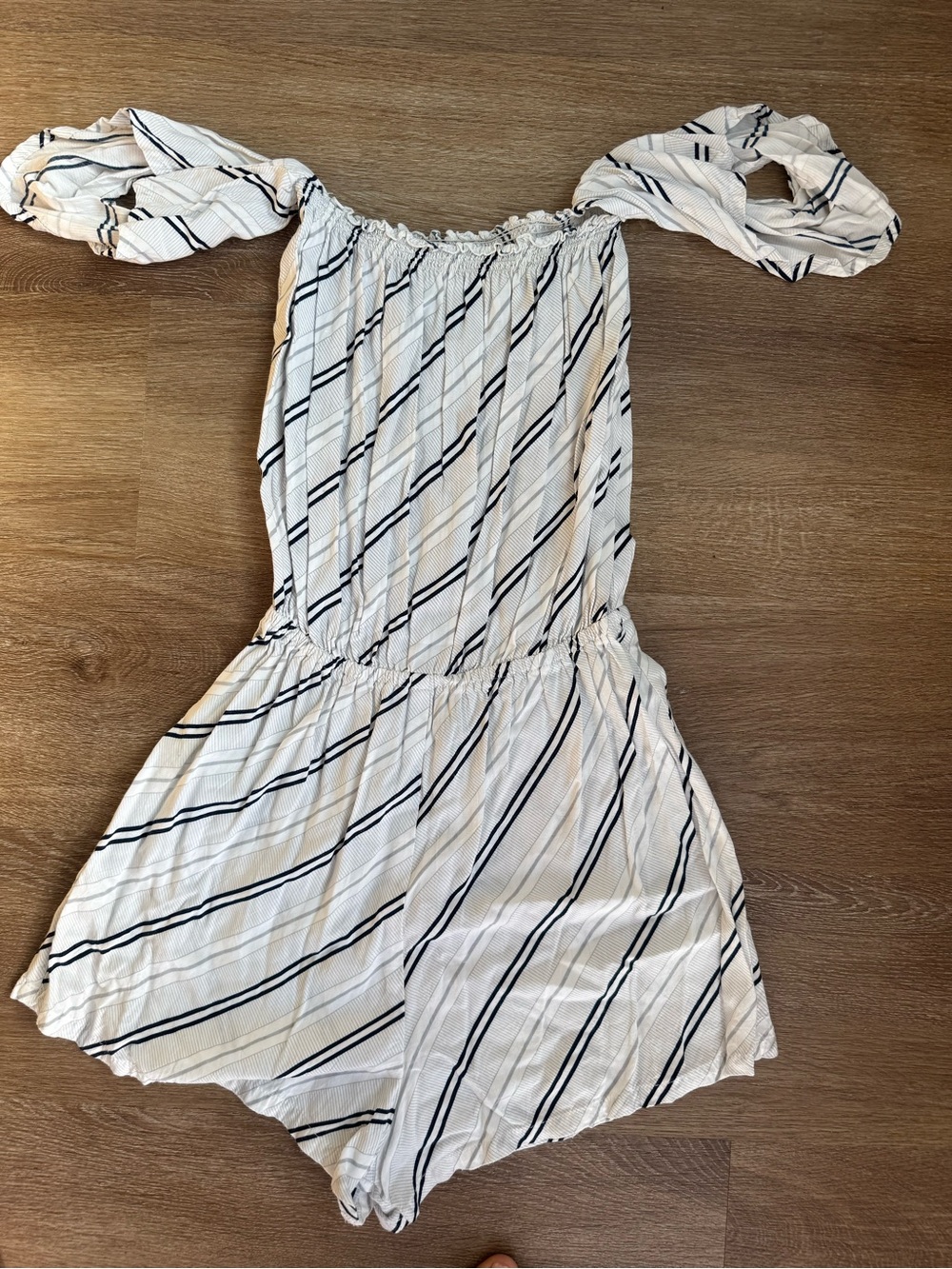 Lost in Paradise White Striped Off-Shoulder Romper